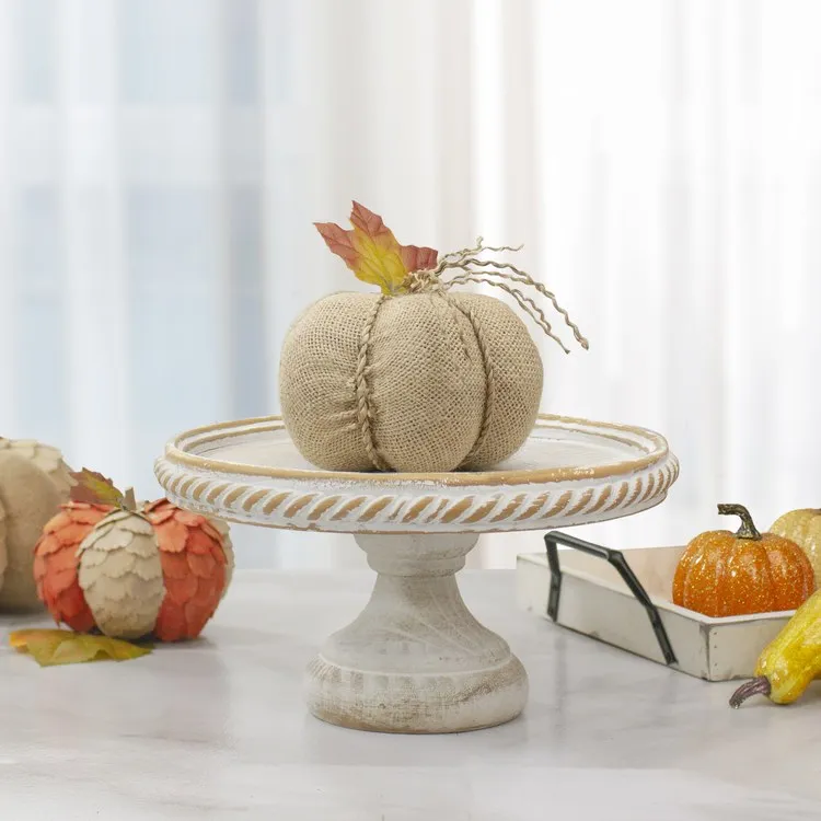 5.5" Beige Burlap Autumn Harvest Tabletop Pumpkin