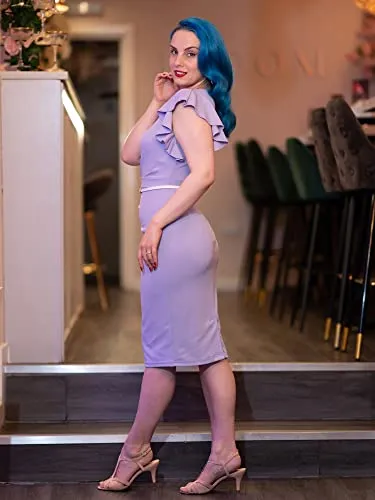 AISIZE Women's Pinup Vintage Ruffle Sleeves Cocktail Party Pencil Dress Small Pink
