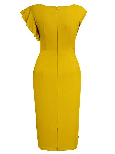 AISIZE Women's Pinup Vintage Ruffle Sleeves Cocktail Party Pencil Dress Small Pink