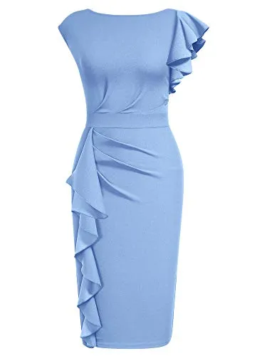AISIZE Women's Pinup Vintage Ruffle Sleeves Cocktail Party Pencil Dress Small Pink