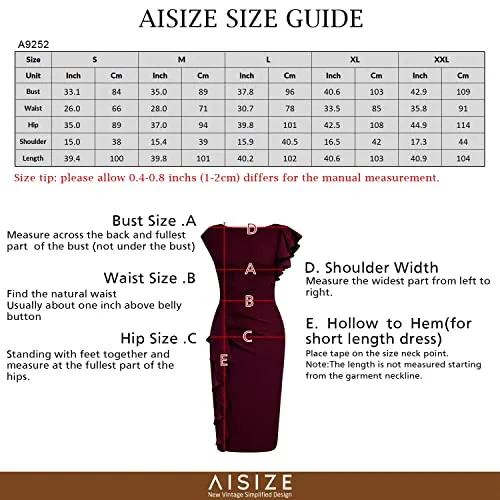 AISIZE Women's Pinup Vintage Ruffle Sleeves Cocktail Party Pencil Dress Small Pink