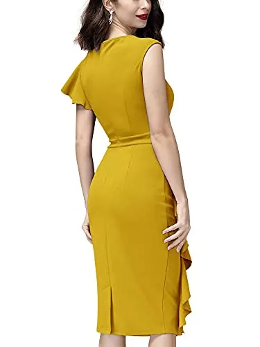 AISIZE Women's Pinup Vintage Ruffle Sleeves Cocktail Party Pencil Dress Small Pink