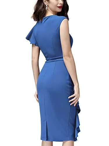 AISIZE Women's Pinup Vintage Ruffle Sleeves Cocktail Party Pencil Dress Small Pink