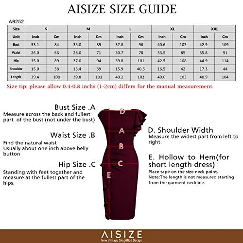 AISIZE Women's Pinup Vintage Ruffle Sleeves Cocktail Party Pencil Dress Small Pink