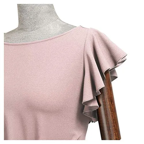 AISIZE Women's Pinup Vintage Ruffle Sleeves Cocktail Party Pencil Dress Small Pink