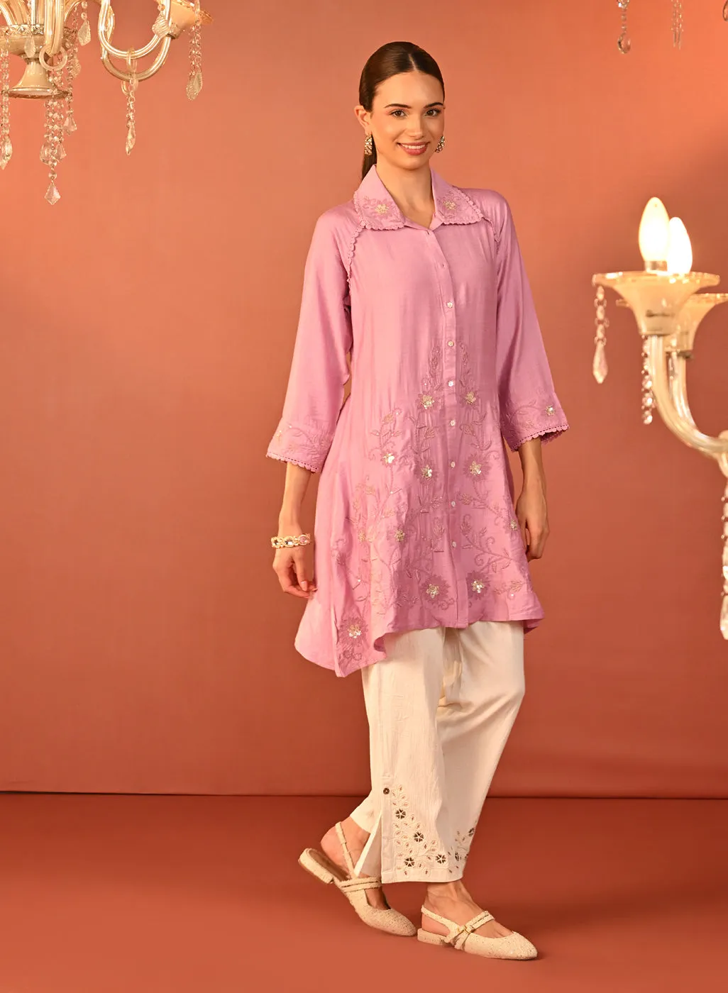 Alayssa Pink Embroidered Kurti for Women