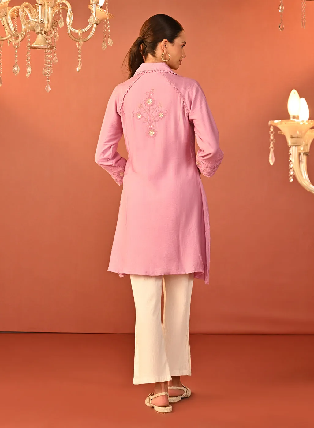Alayssa Pink Embroidered Kurti for Women