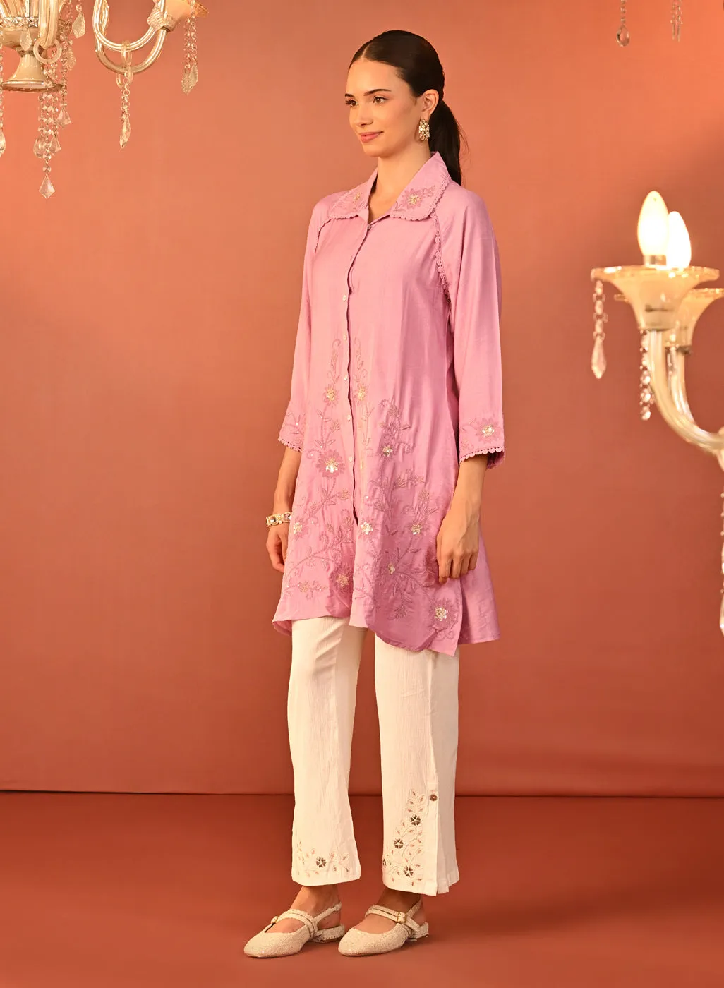 Alayssa Pink Embroidered Kurti for Women