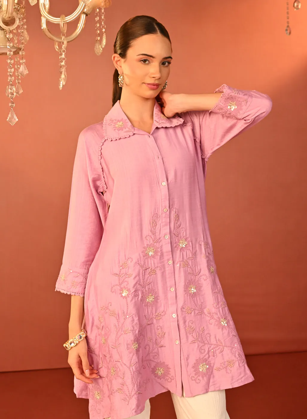 Alayssa Pink Embroidered Kurti for Women