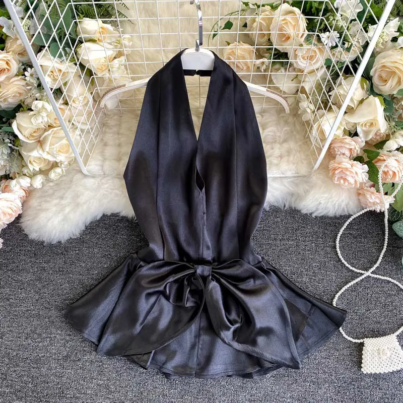 American Strapless Sexy Backless Temperament Satin Women's Top