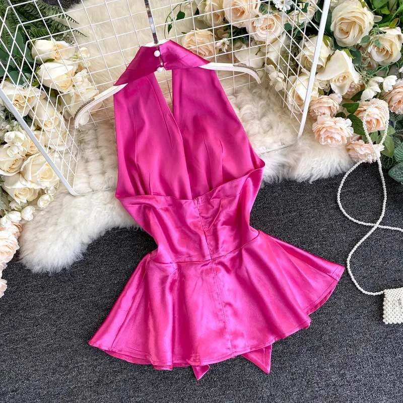 American Strapless Sexy Backless Temperament Satin Women's Top