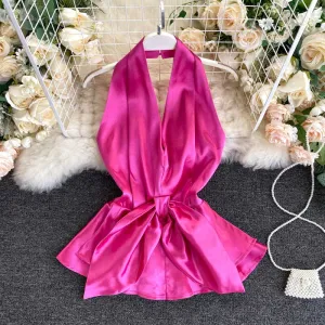 American Strapless Sexy Backless Temperament Satin Women's Top
