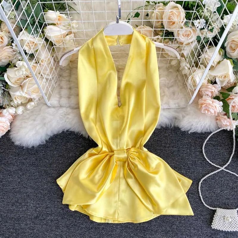 American Strapless Sexy Backless Temperament Satin Women's Top