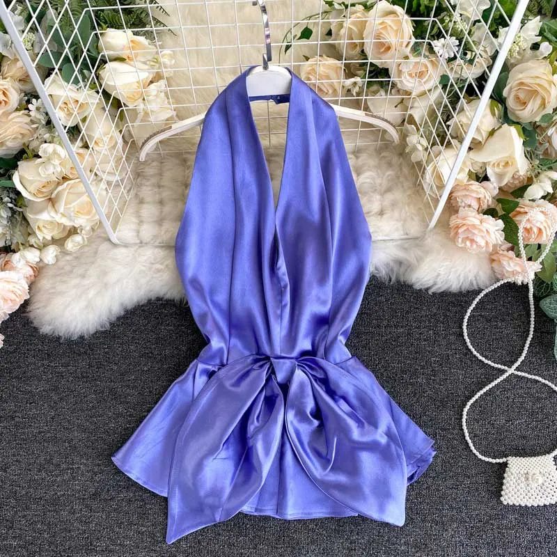 American Strapless Sexy Backless Temperament Satin Women's Top