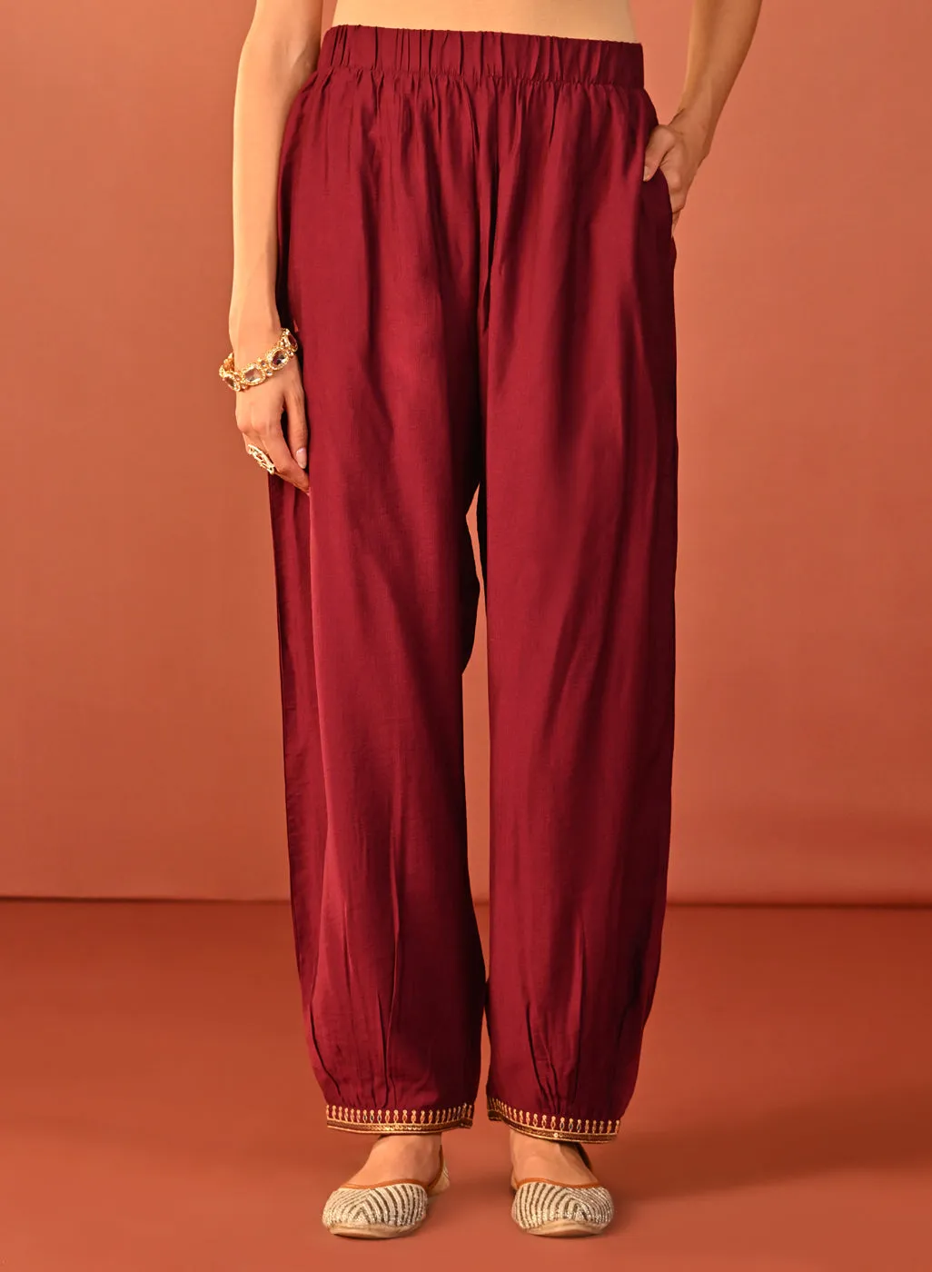 Arshia Chrome Wine Embroidered Rayon Co-ord Set for Women