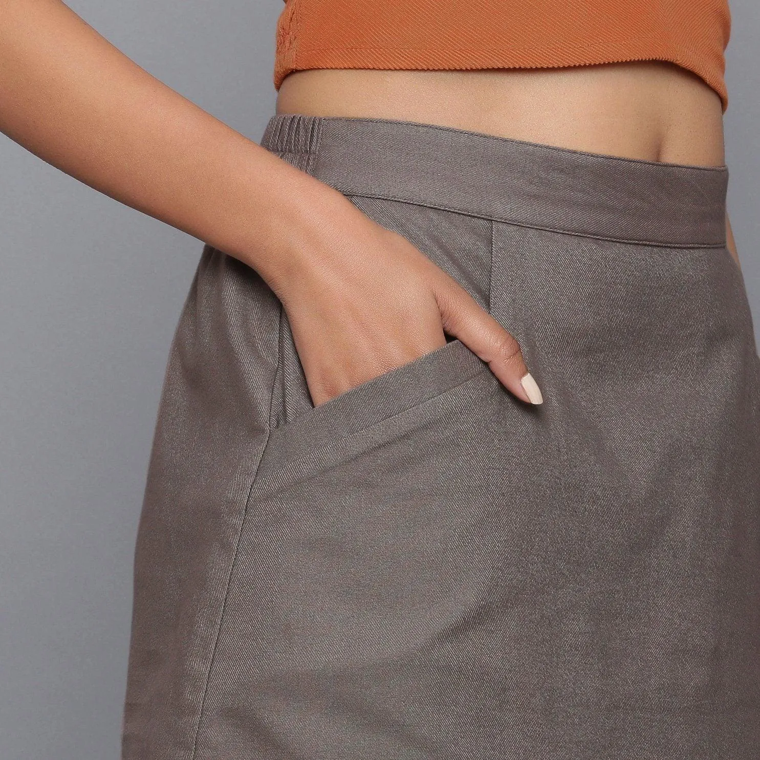 Ash Grey Warm Cotton Flannel Mini Pencil Skirt
