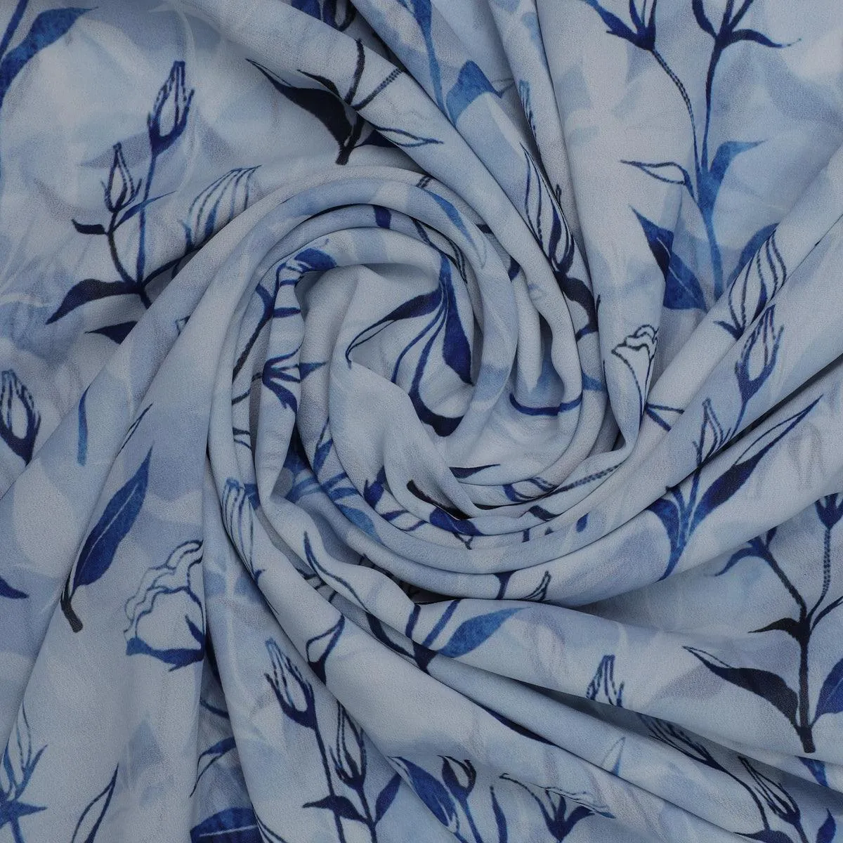 Attractive Blue Bud Water Paint Shadow Digital Printed Fabric - Weightless