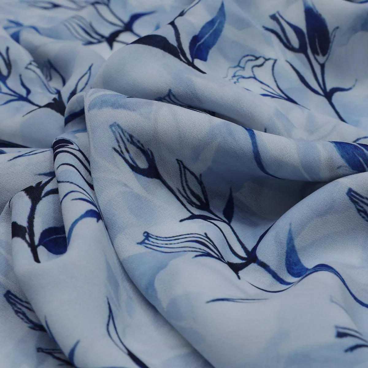 Attractive Blue Bud Water Paint Shadow Digital Printed Fabric - Weightless
