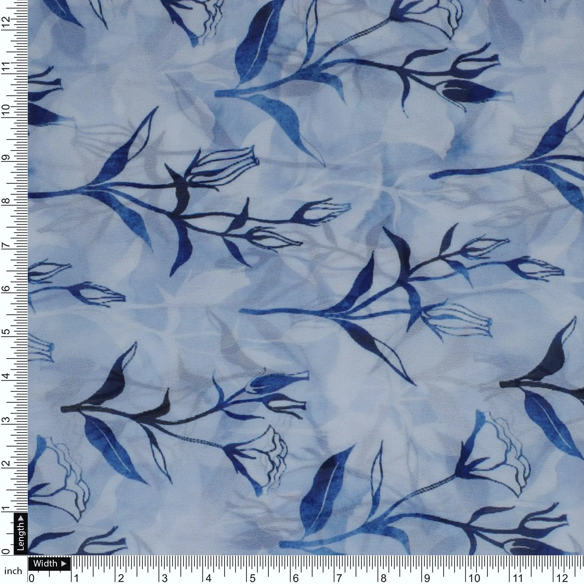 Attractive Blue Bud Water Paint Shadow Digital Printed Fabric - Weightless