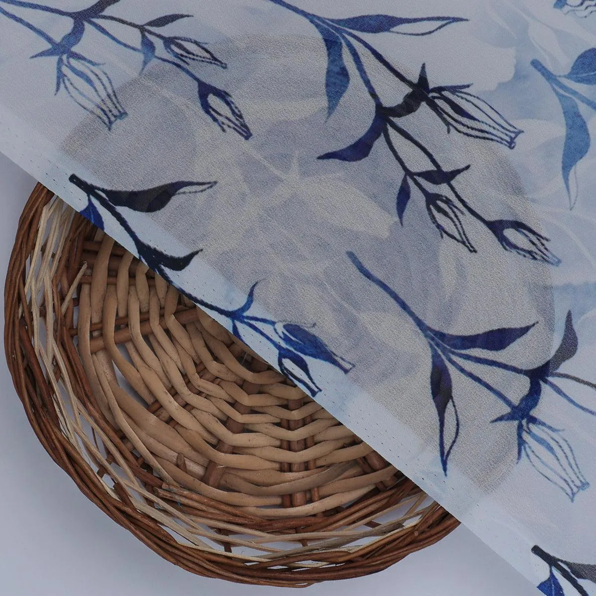 Attractive Blue Bud Water Paint Shadow Digital Printed Fabric - Weightless