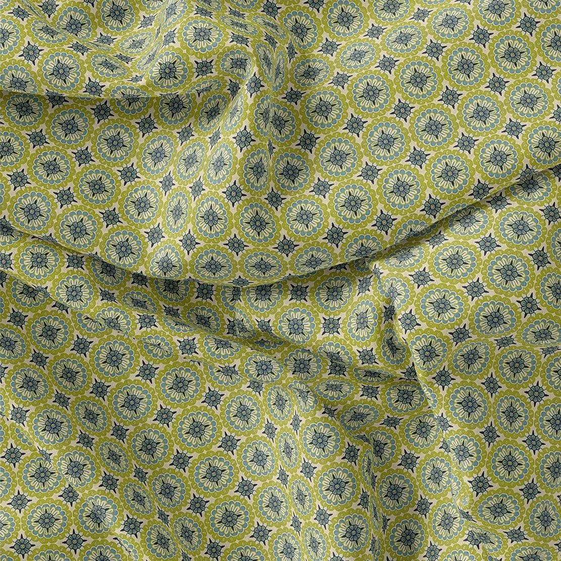 Attractive Tiny Green Link Flower Digital Printed Fabric - Weightless