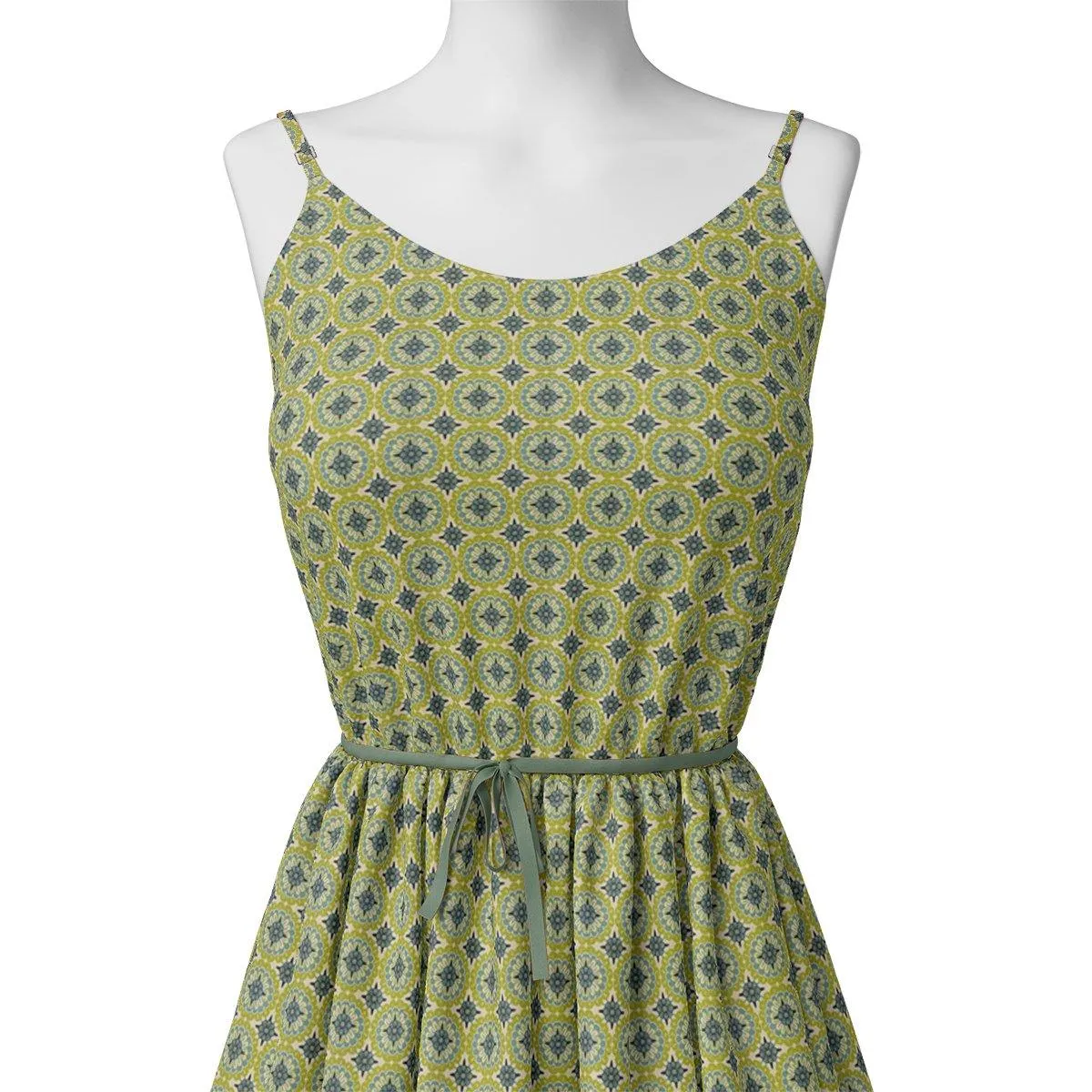 Attractive Tiny Green Link Flower Digital Printed Fabric - Weightless