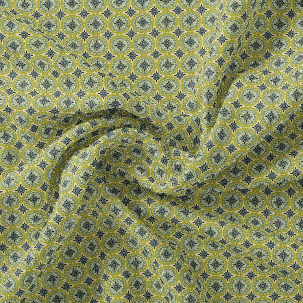 Attractive Tiny Green Link Flower Digital Printed Fabric - Weightless