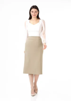 Beige Back Vented Midi Pencil Skirt - G-Line