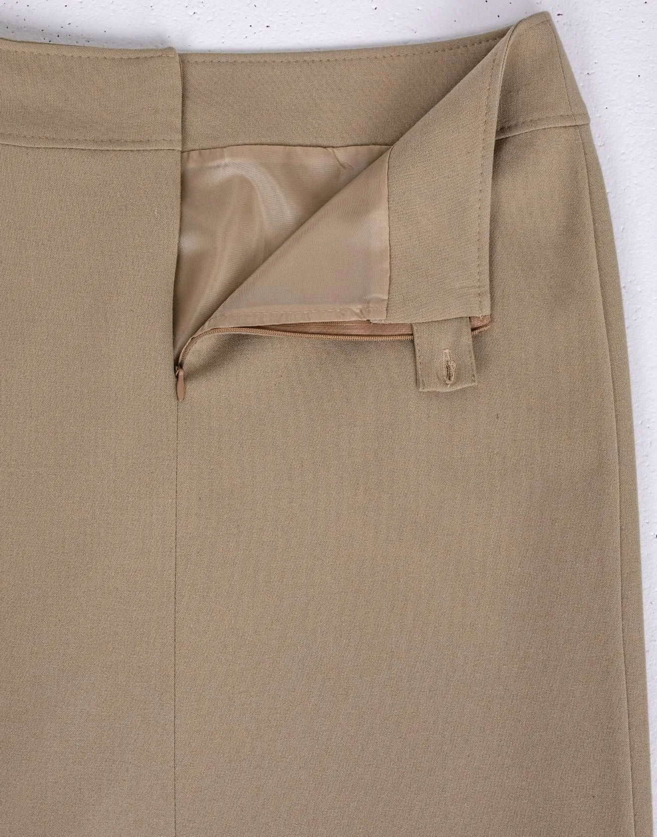 Beige Back Vented Midi Pencil Skirt - G-Line