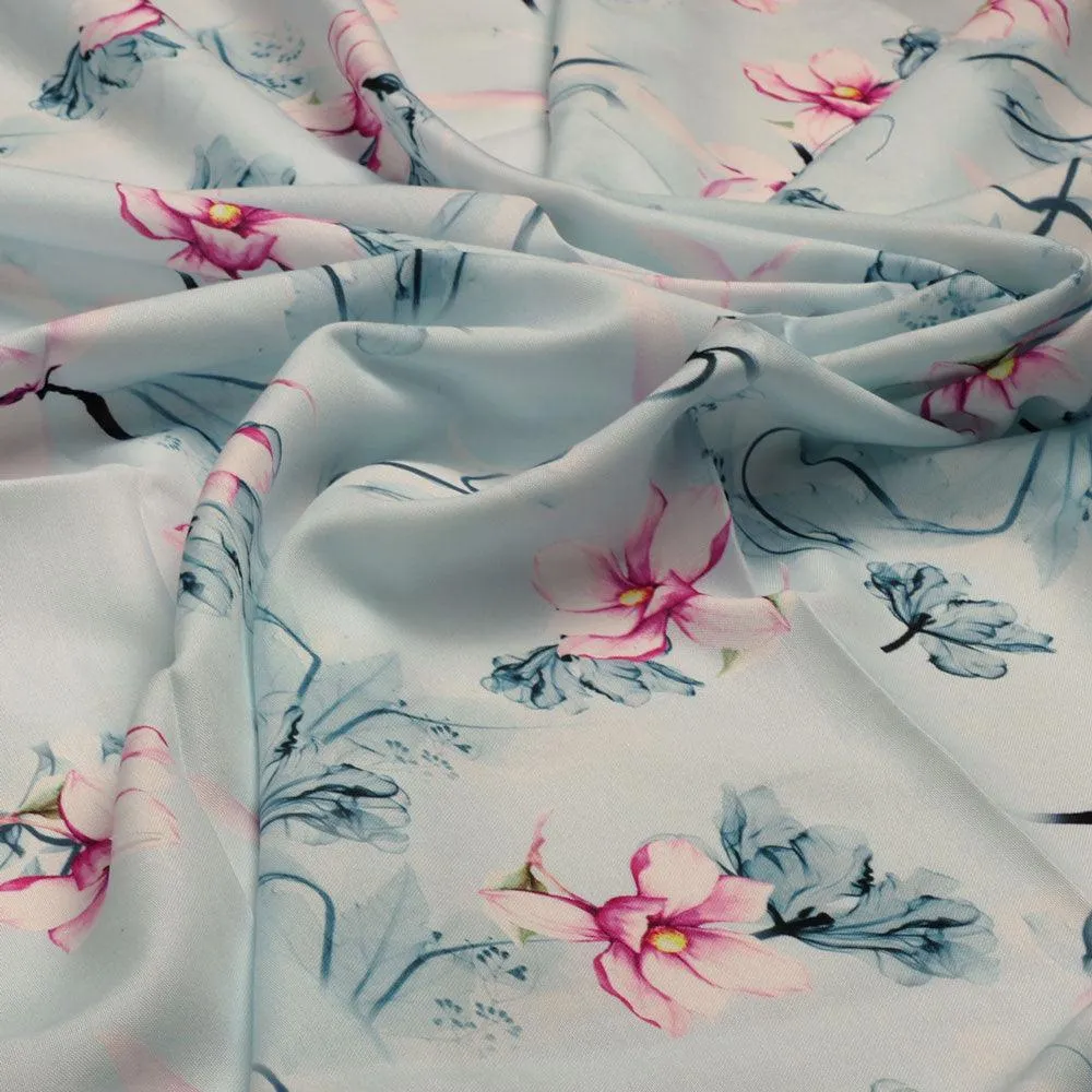 Blue Floral Digital Printed Fabric