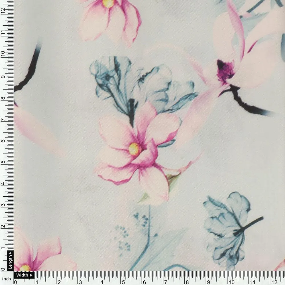 Blue Floral Digital Printed Fabric