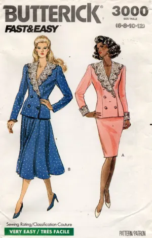 Butterick 3000 Womens Double Breasted Top & Skirt 1980s Vintage Sewing Pattern Size 6 - 12 UNCUT Factory Folded