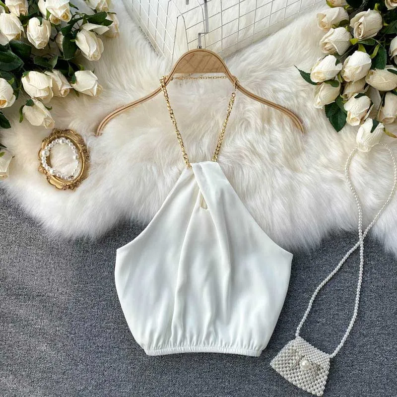 Celebrity Summer Chain Halter Camisole Women's Top