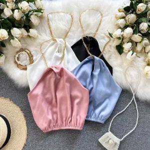 Celebrity Summer Chain Halter Camisole Women's Top