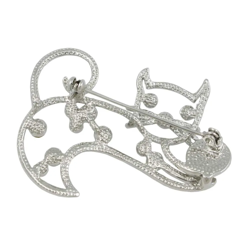 Crystal Cat with Gray Cats Eye Ball Brooch Pin - PRC022
