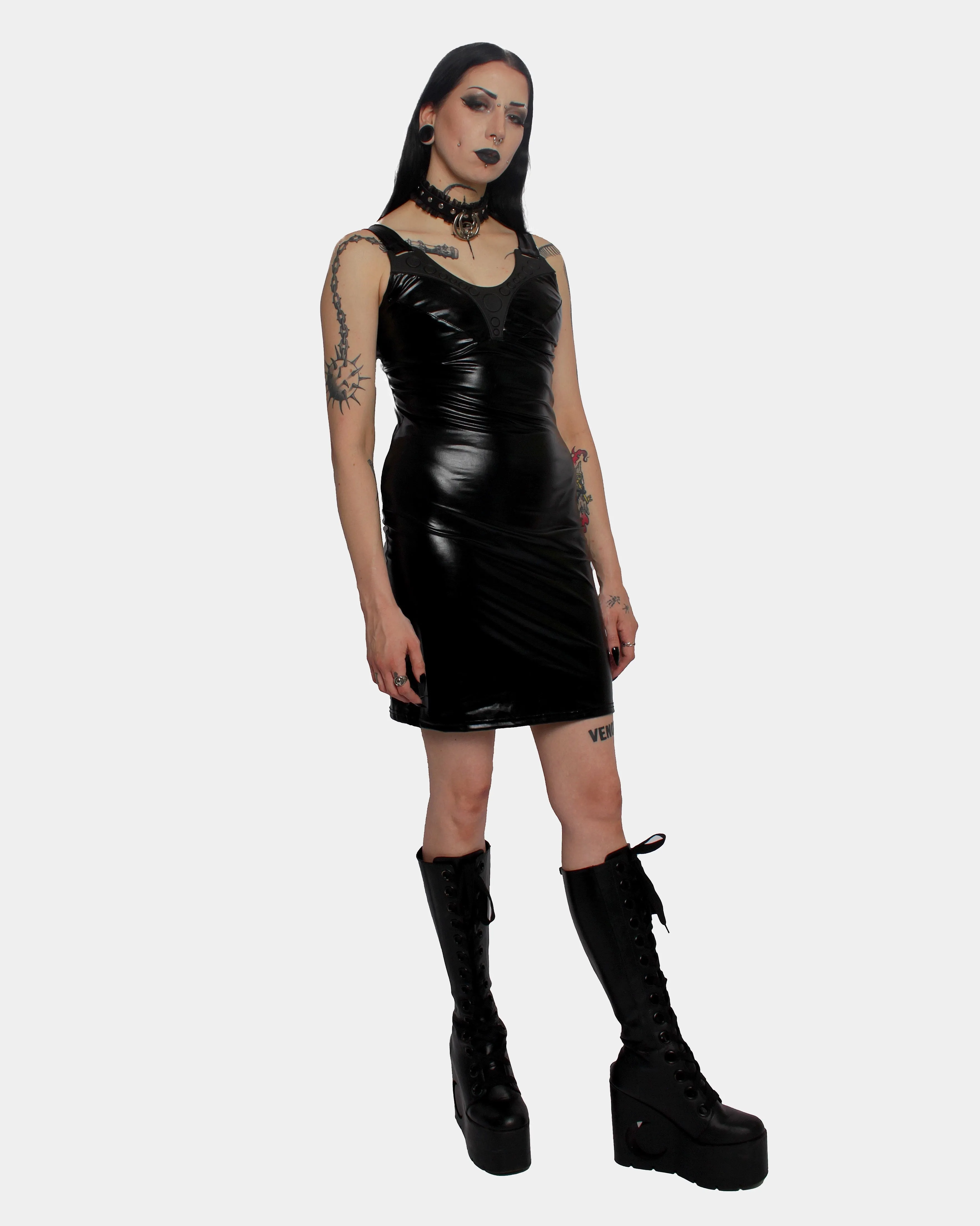 CYBAURA DRESS BLACK WET LOOK