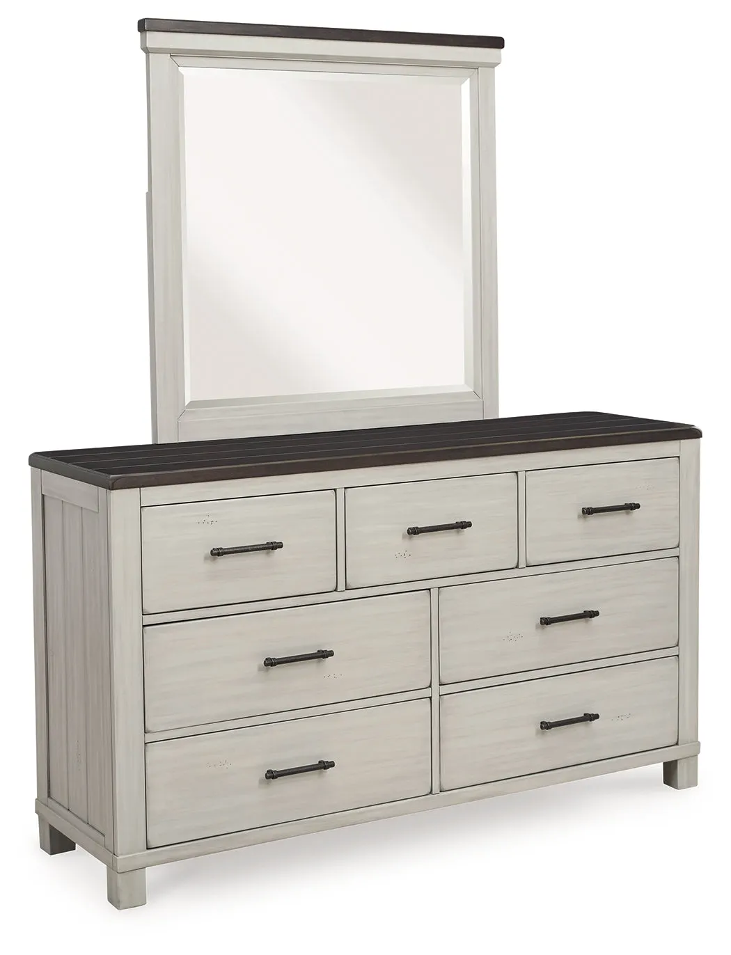 Darborn Queen Panel Bed with Mirrored Dresser in Gray/Brown