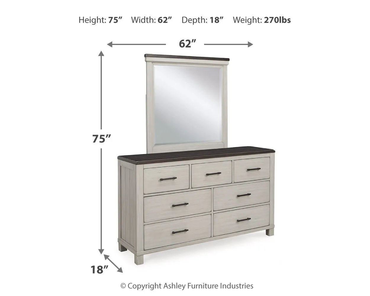 Darborn Queen Panel Bed with Mirrored Dresser in Gray/Brown