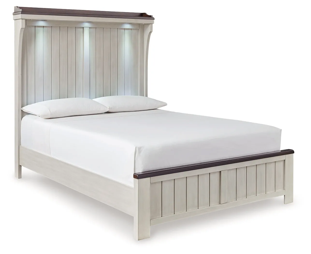 Darborn Queen Panel Bed with Mirrored Dresser in Gray/Brown