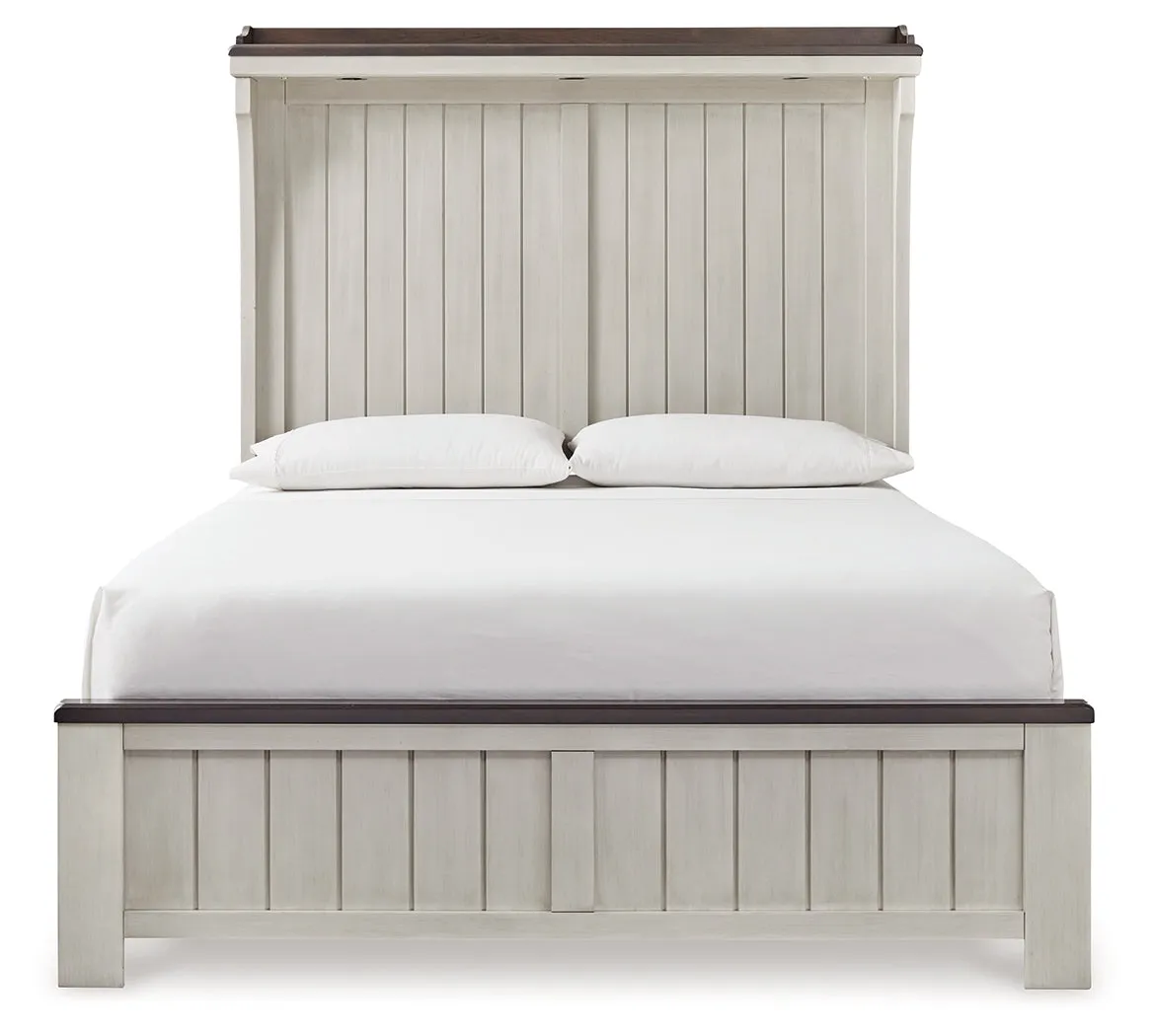 Darborn Queen Panel Bed with Mirrored Dresser in Gray/Brown