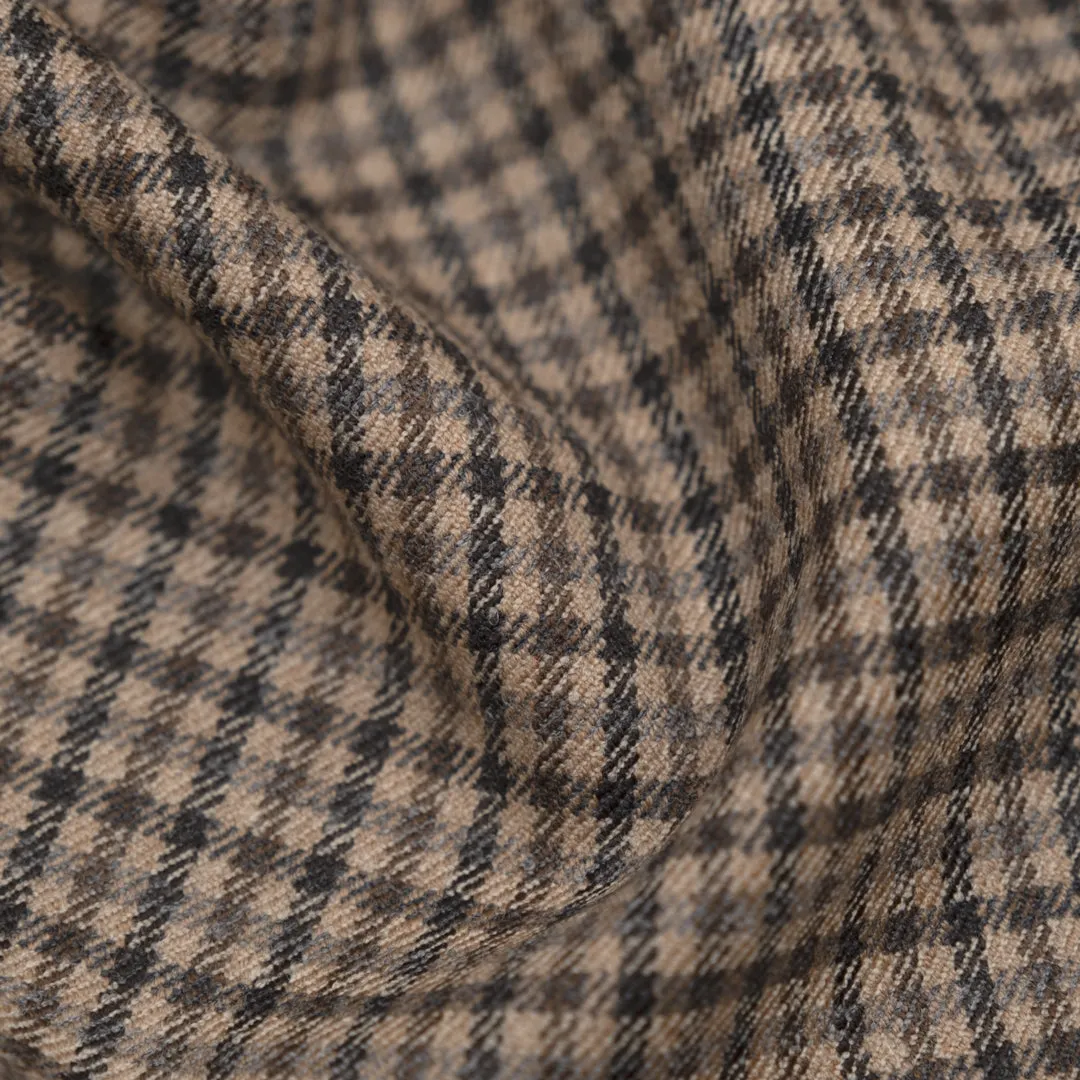 Deadstock Check Brushed Wool Stretch Suiting - Truffle