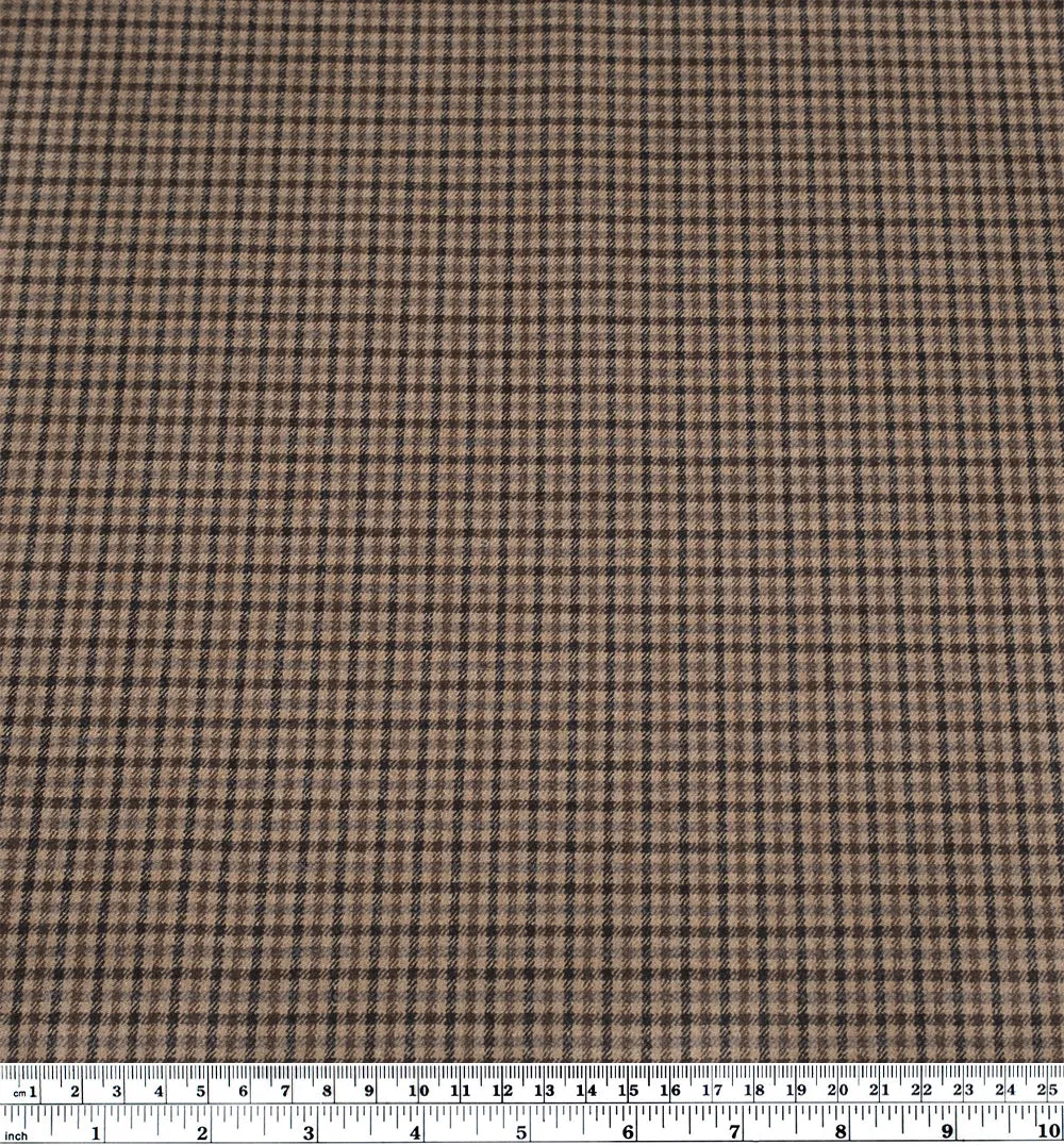 Deadstock Check Brushed Wool Stretch Suiting - Truffle