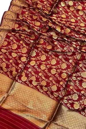 Elegant Maroon Banarasi Silk Jaal Dupatta