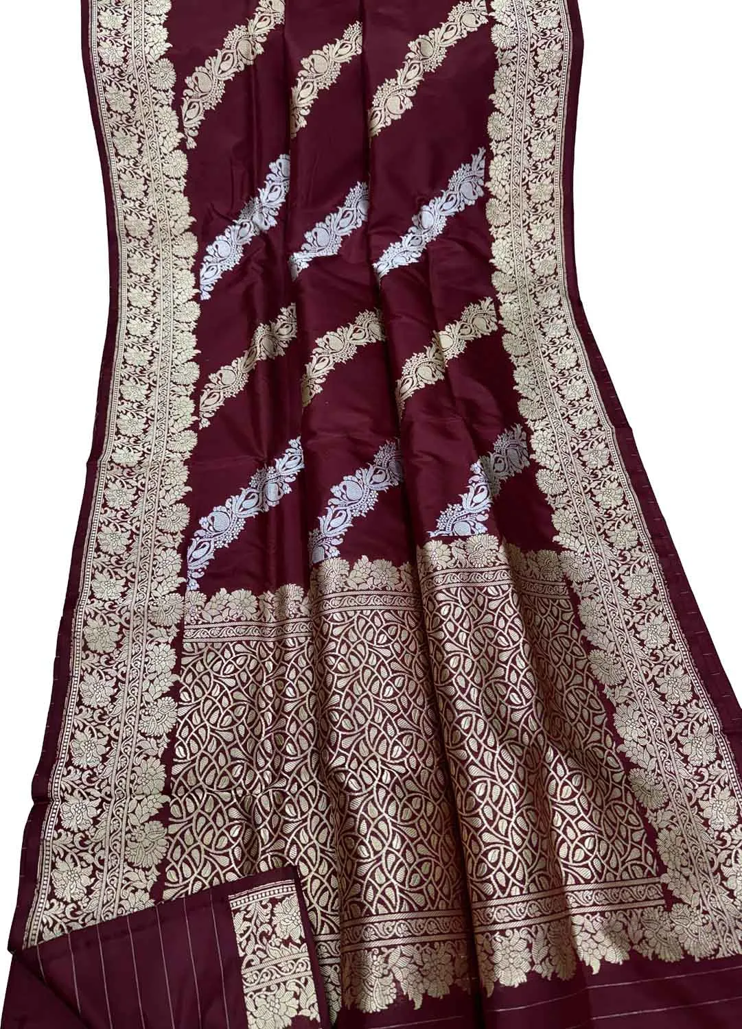 Elegant Maroon Banarasi Silk Saree: Handloom Katan Silk