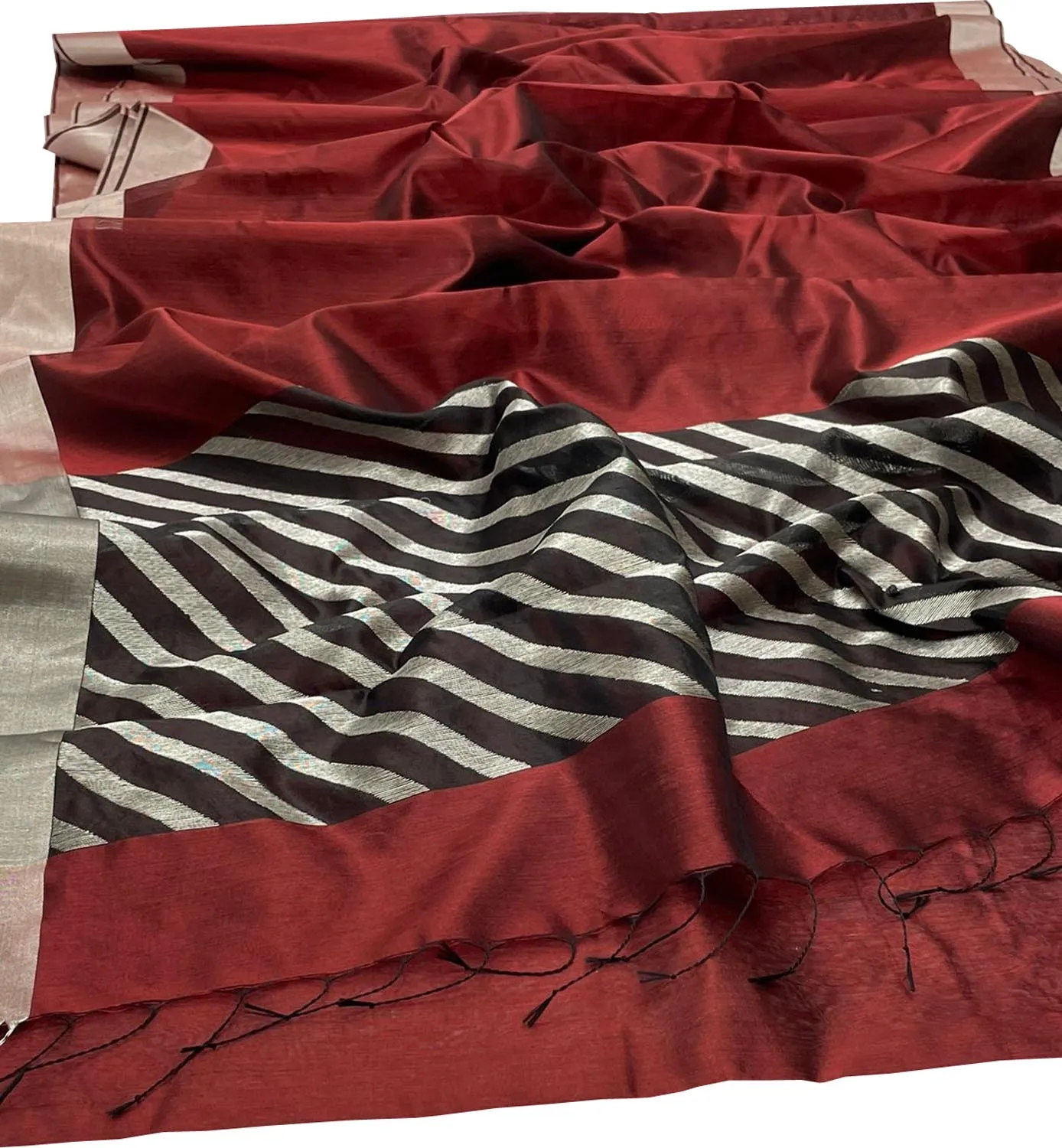 Elegant Maroon Handloom Chanderi Silk Saree