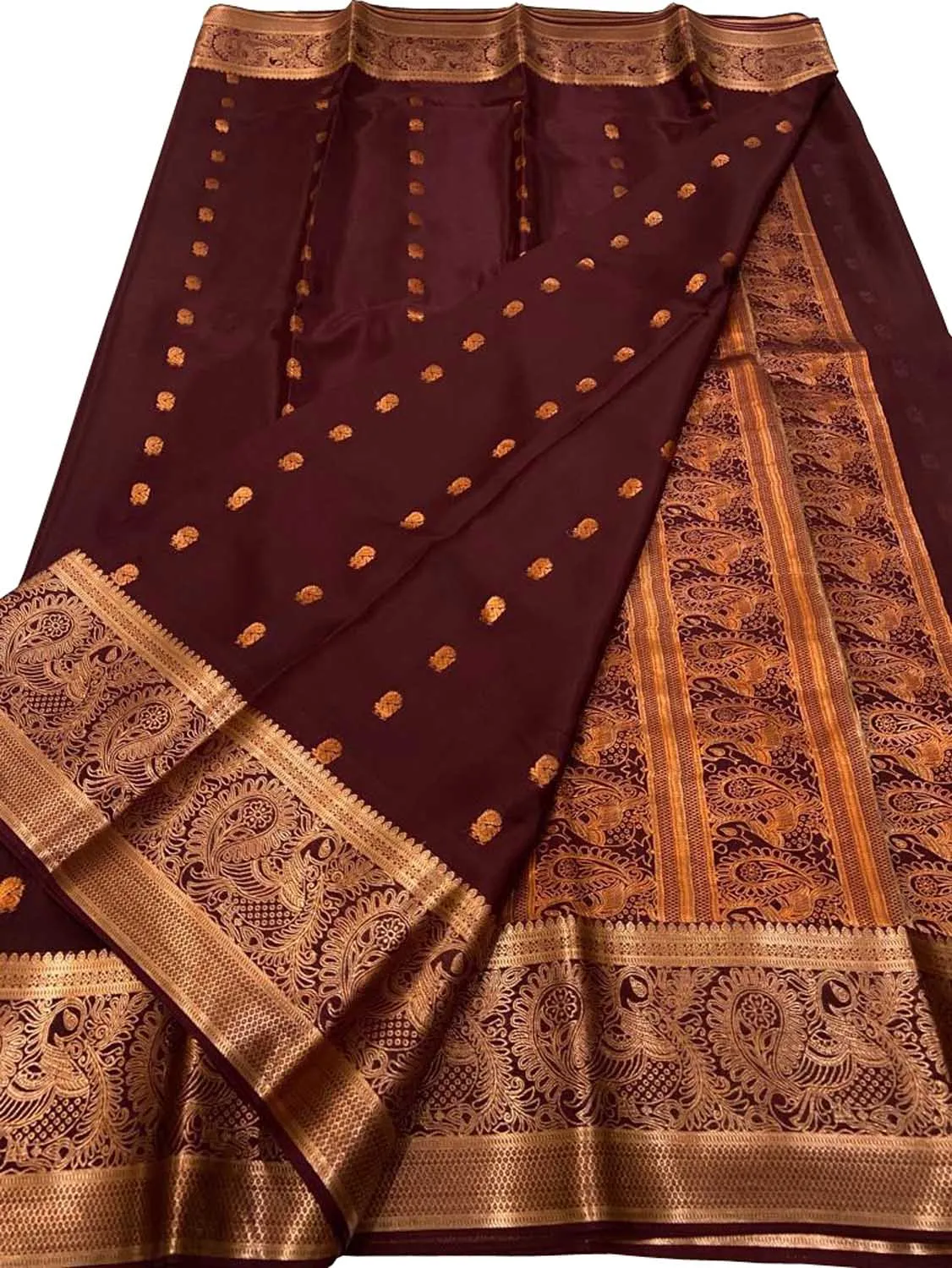 Elegant Maroon Mysore Handloom Pure Crepe Silk Saree