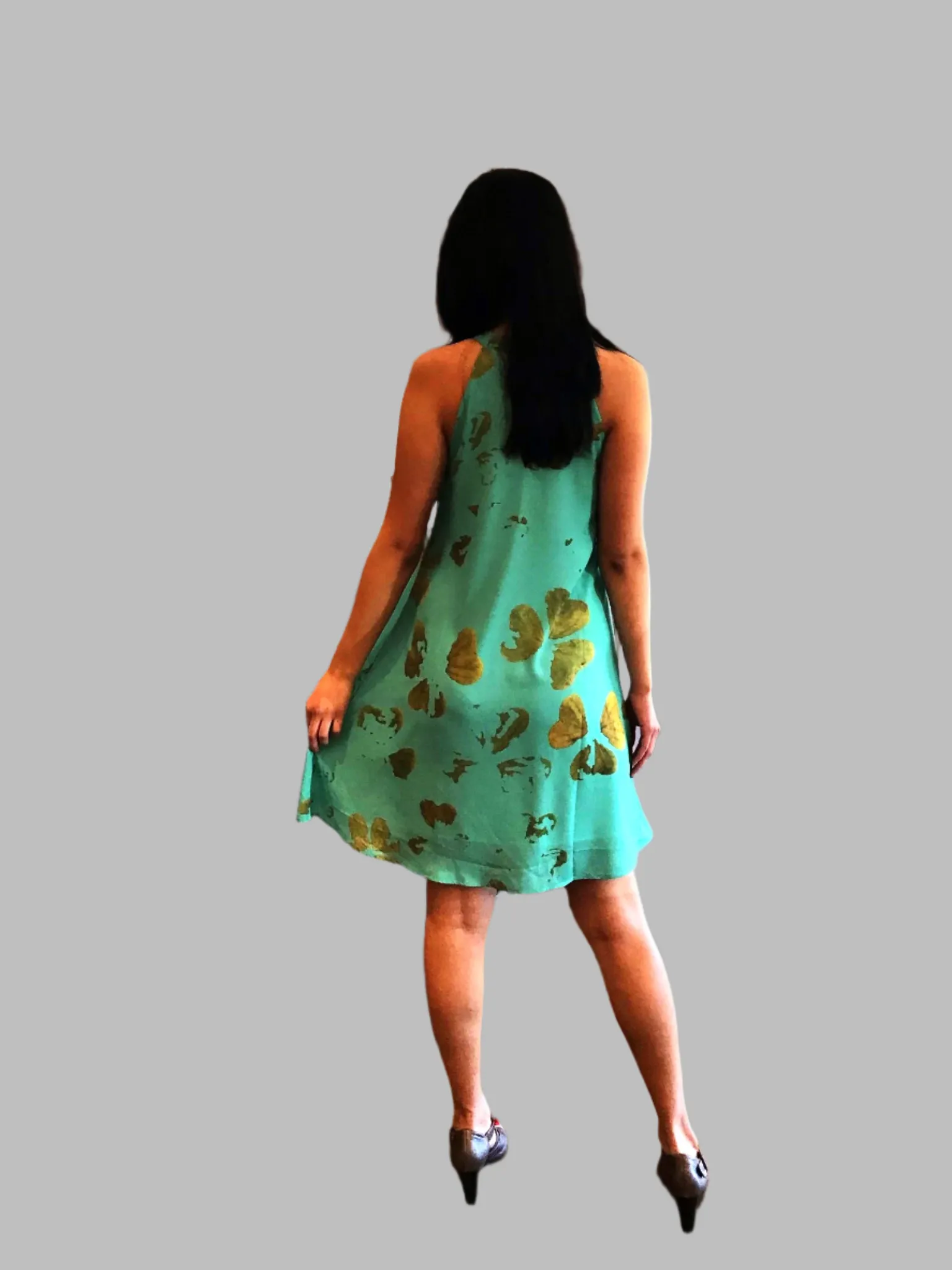 Gold Clover Halter Neck Chiffon Dress