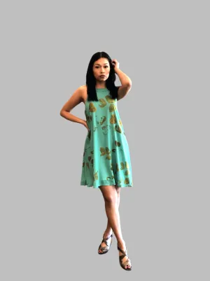 Gold Clover Halter Neck Chiffon Dress