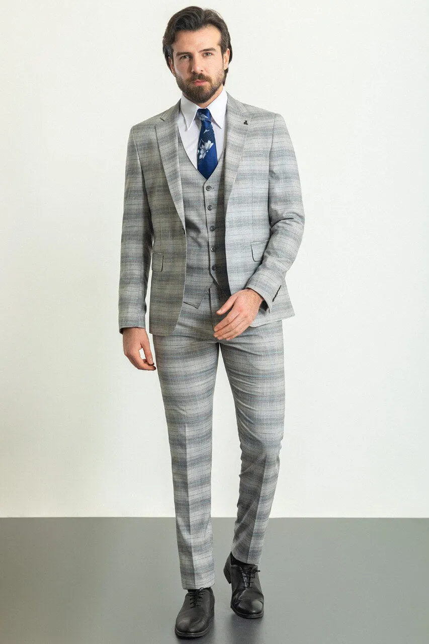 Gray Blue 3-Piece Suit