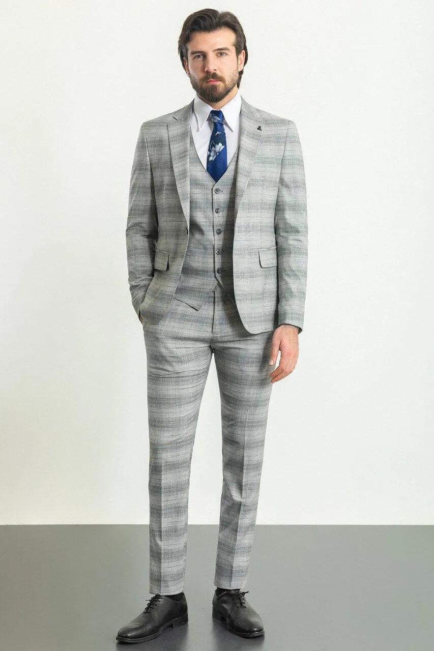 Gray Blue 3-Piece Suit